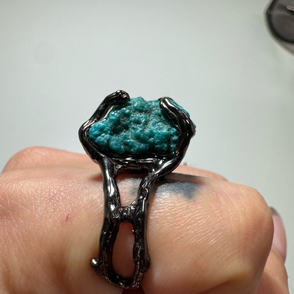 Turquoise black silver modern unique ring 925 - Picture 11 of 17